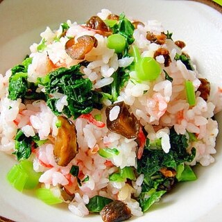 かき菜と桜海老きゅうりのキューちゃんの混ぜご飯
